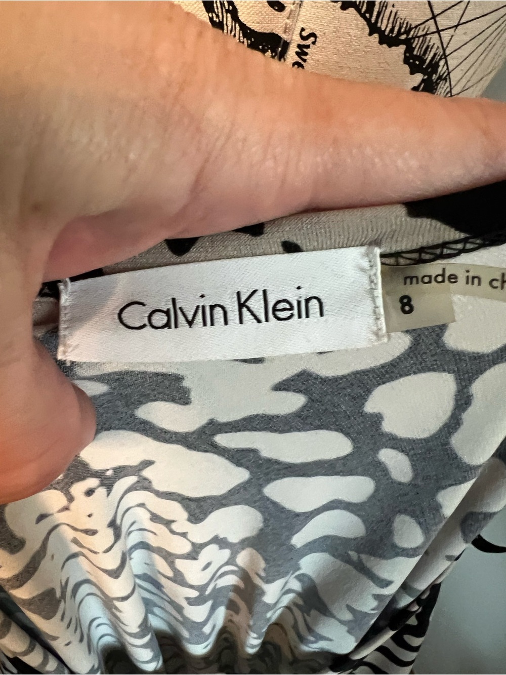 Calvin Klein Black and Cream Animal-Print Long Sleeve Dress - Picture 7 of 8